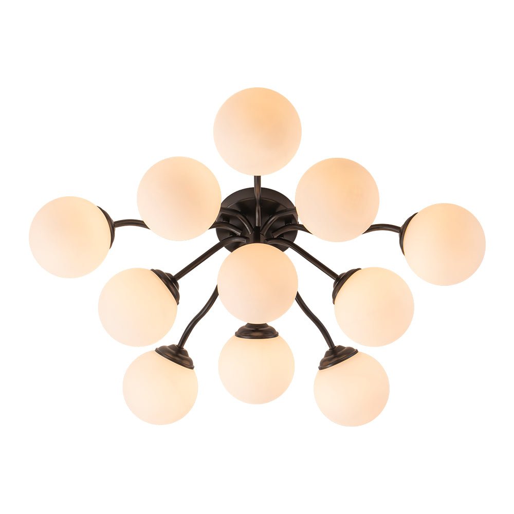 Bloom Brass Frosted Glass Bubble Semi Flush Chandelier