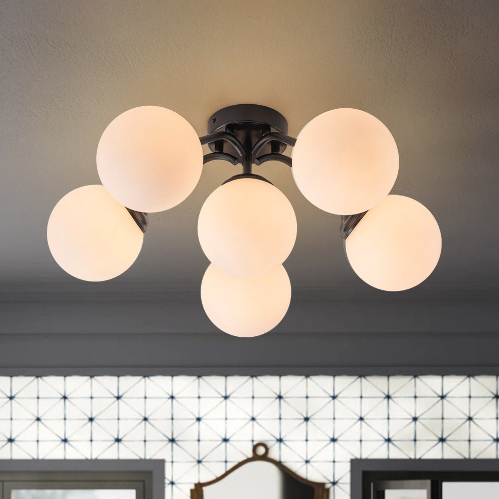 Bloom Brass Frosted Glass Bubble Semi Flush Chandelier