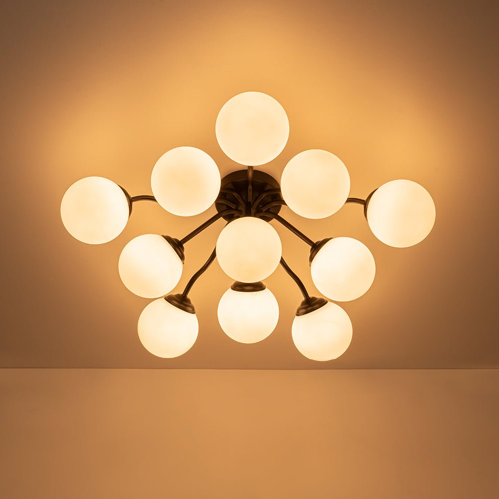 Bloom Brass Frosted Glass Bubble Semi Flush Chandelier
