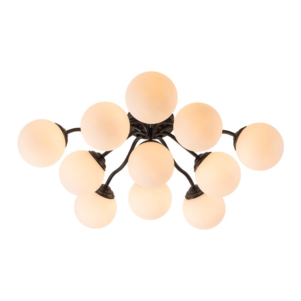 Bloom Brass Frosted Glass Bubble Semi Flush Chandelier