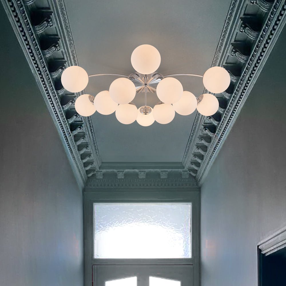 (OpenBox) Blossom 12-Light Opal Glass Bubble Semi Flush Chandelier