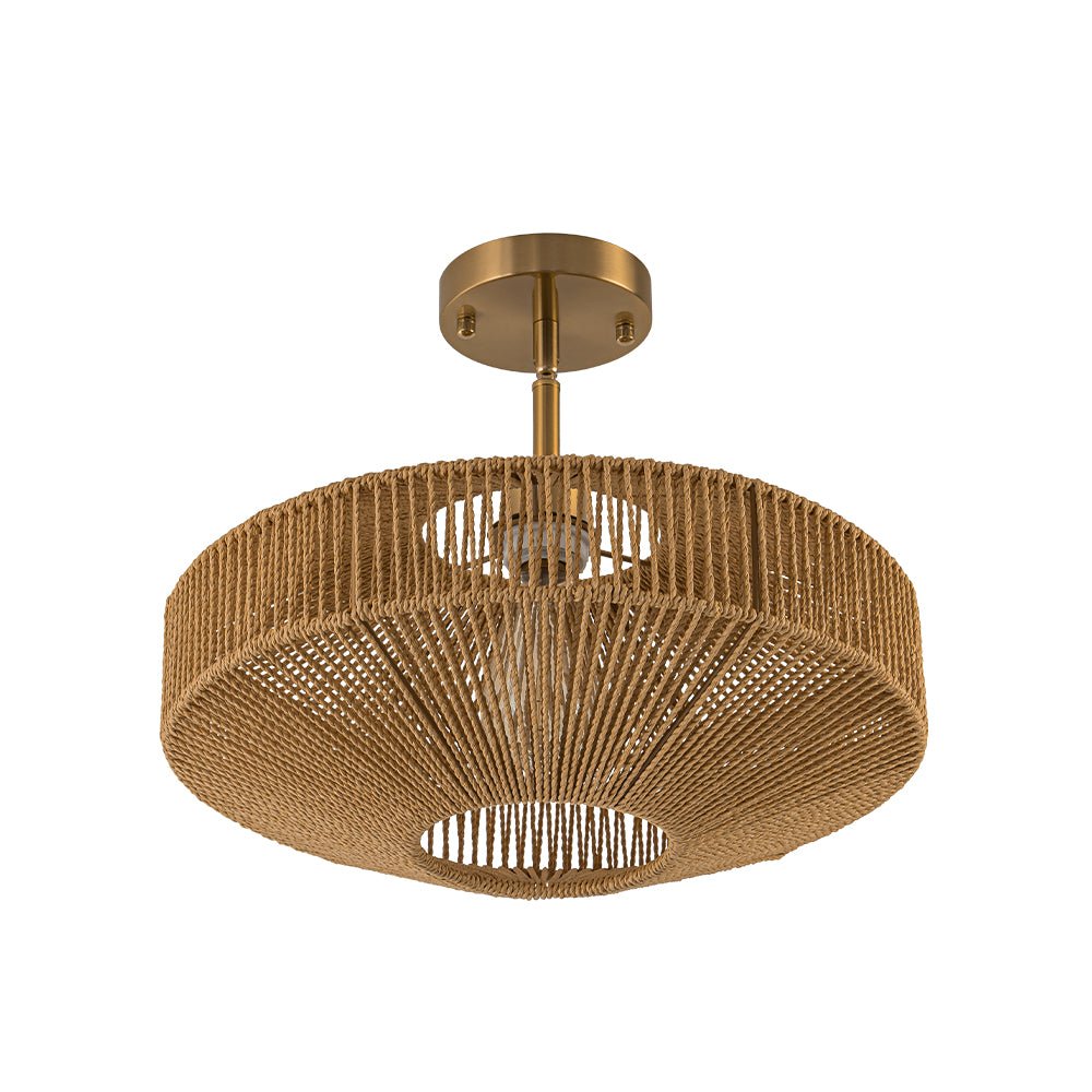 Bohemian Brown Woven Hemp Rope Cage Ceiling Light
