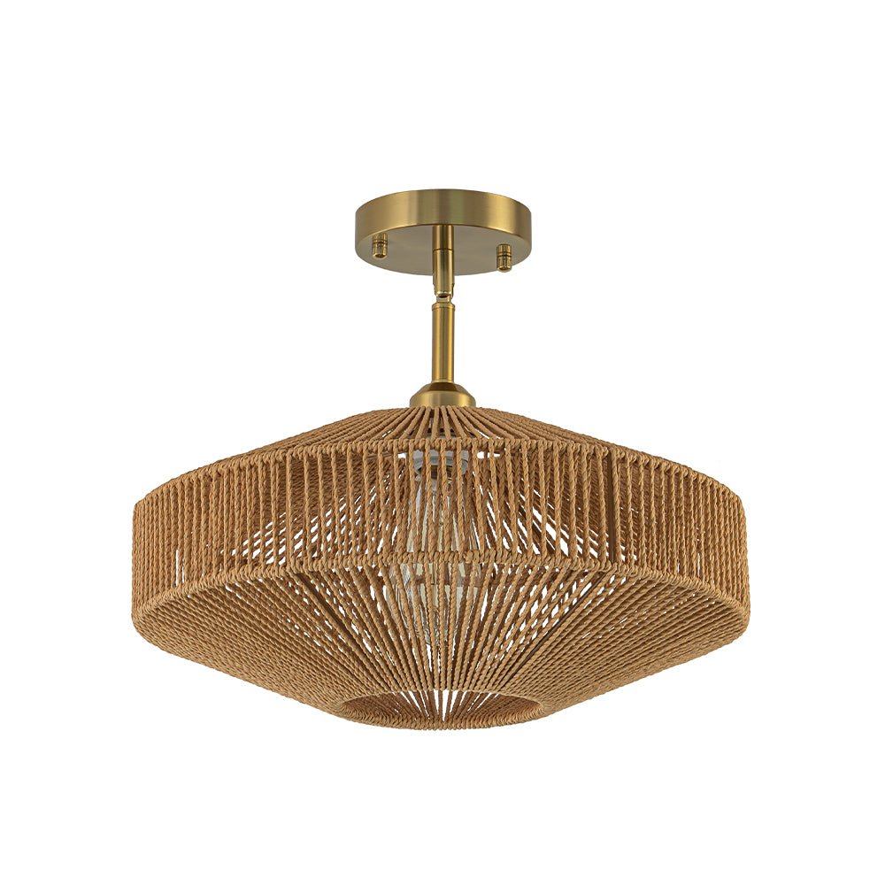 Bohemian Brown Woven Hemp Rope Cage Ceiling Light