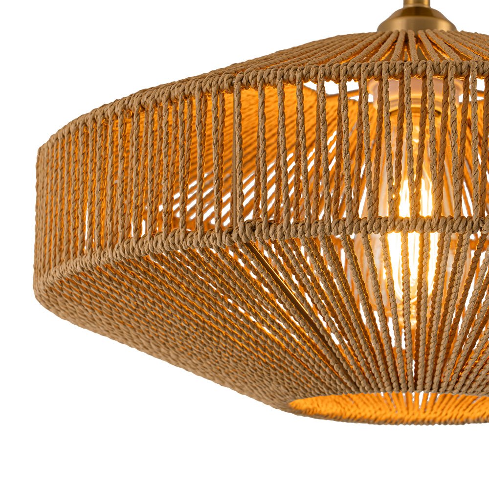 Bohemian Brown Woven Hemp Rope Cage Ceiling Light