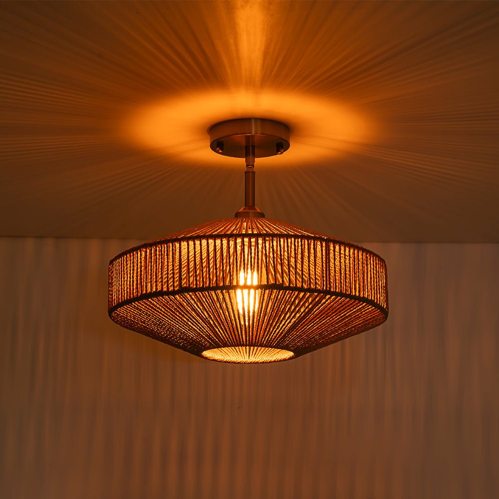 Bohemian Brown Woven Hemp Rope Cage Ceiling Light
