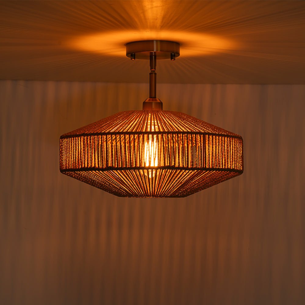 Bohemian Brown Woven Hemp Rope Cage Ceiling Light