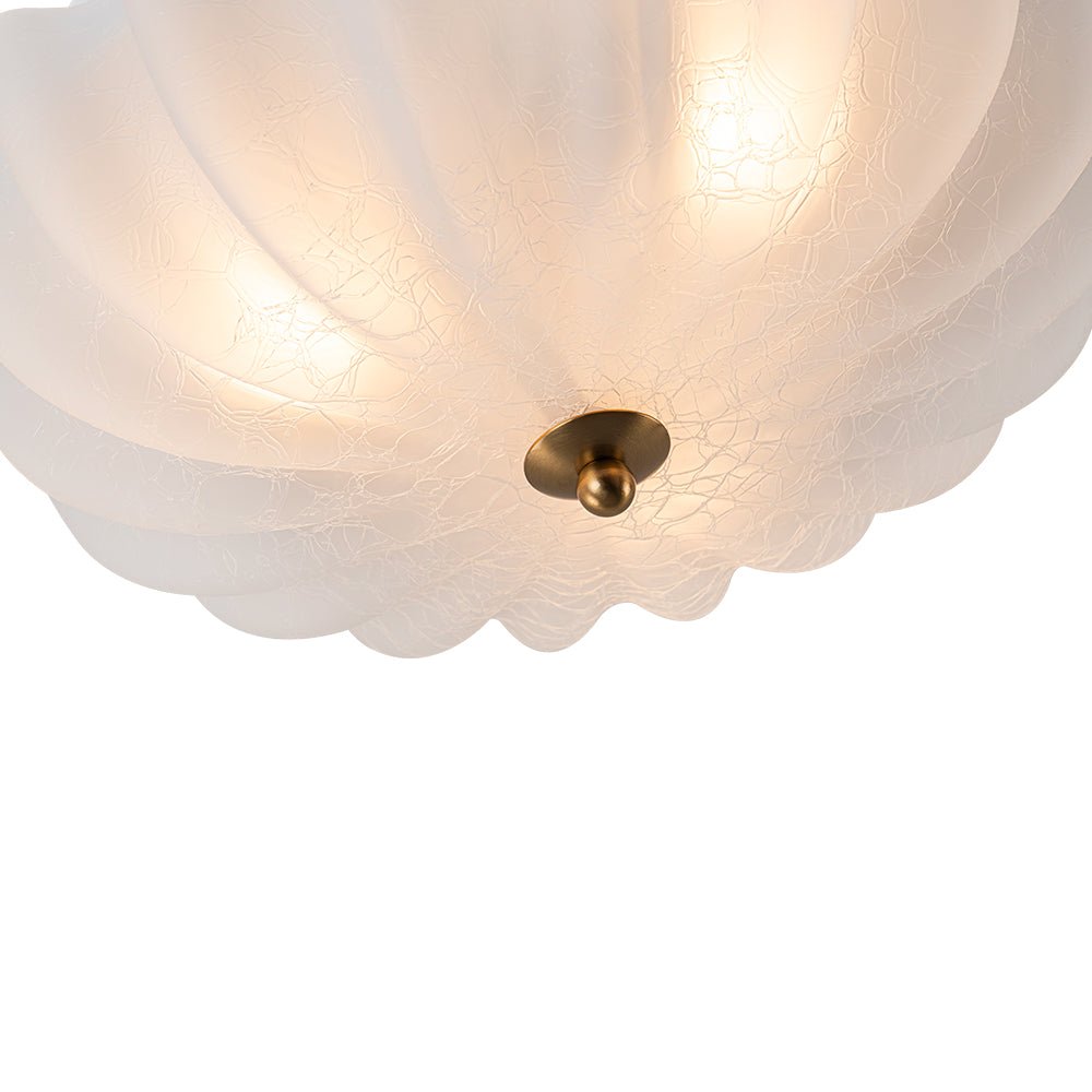 Boho Pleated Flower White Crackled Glass Semi Flush