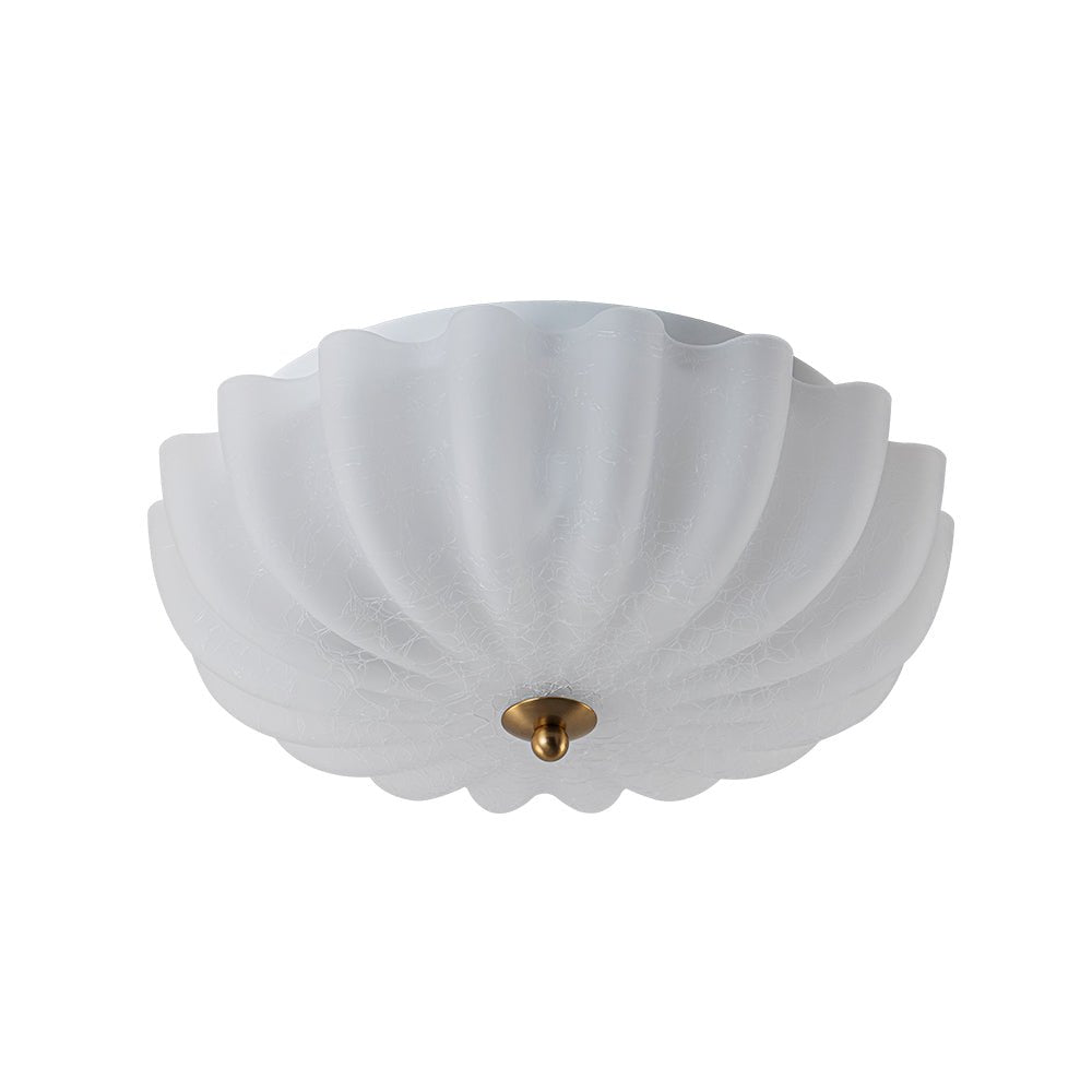 Boho Pleated Flower White Crackled Glass Semi Flush