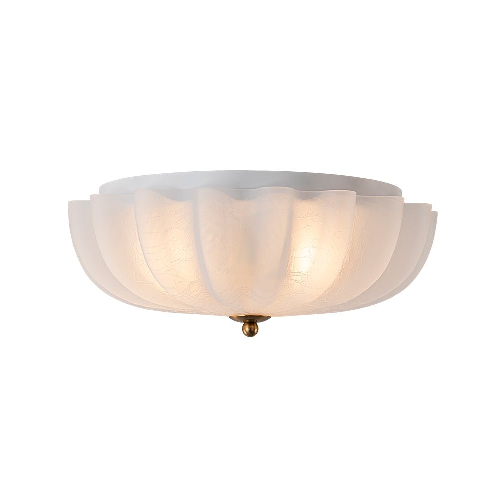 Boho Pleated Flower White Crackled Glass Semi Flush
