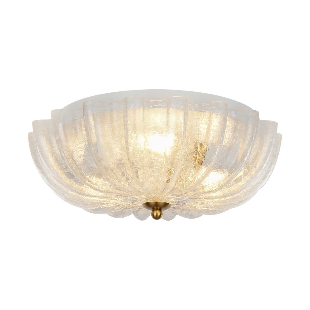 Boho Pleated Flower White Crackled Glass Semi Flush