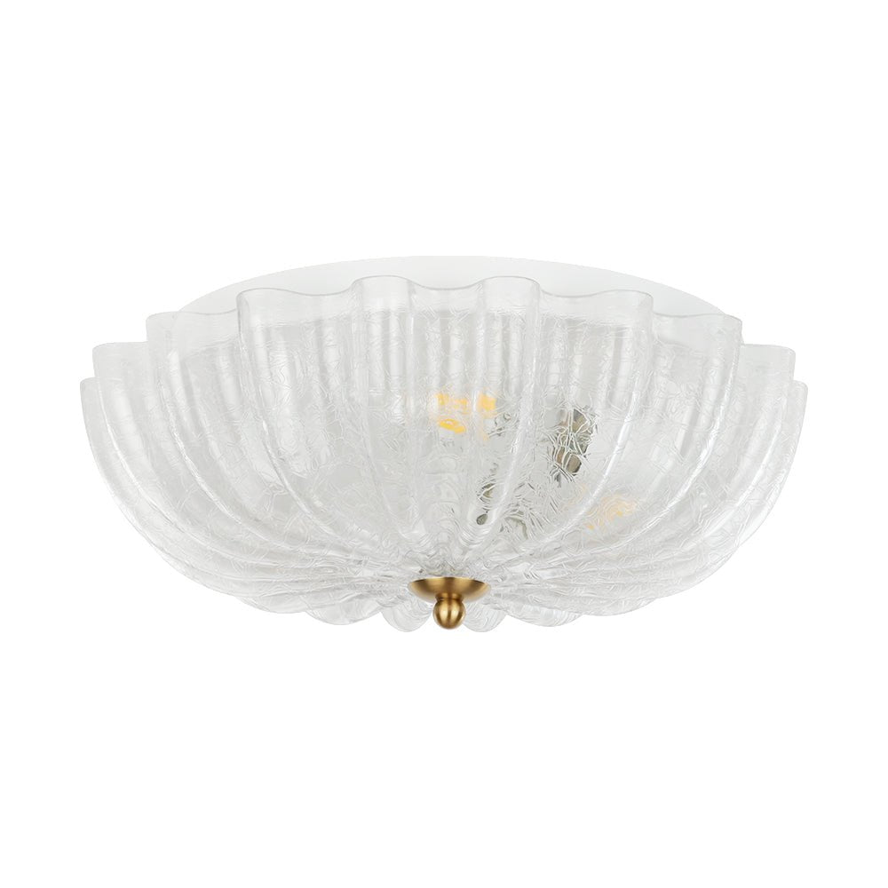 Boho Pleated Flower White Crackled Glass Semi Flush