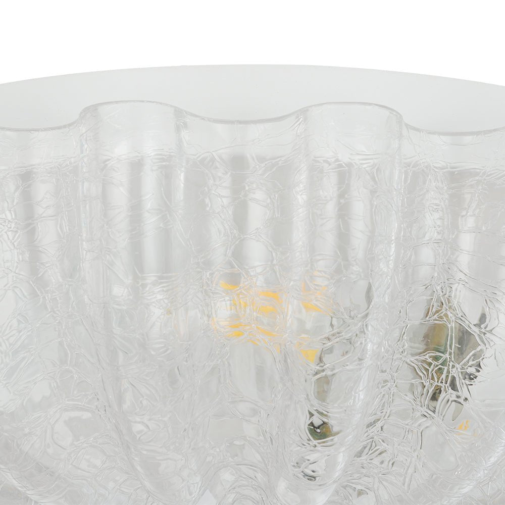 Boho Pleated Flower White Crackled Glass Semi Flush