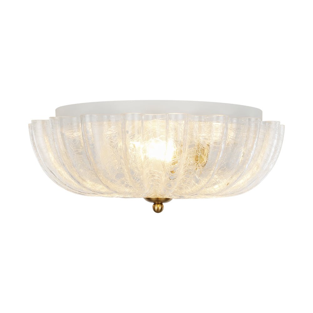 Boho Pleated Flower White Crackled Glass Semi Flush