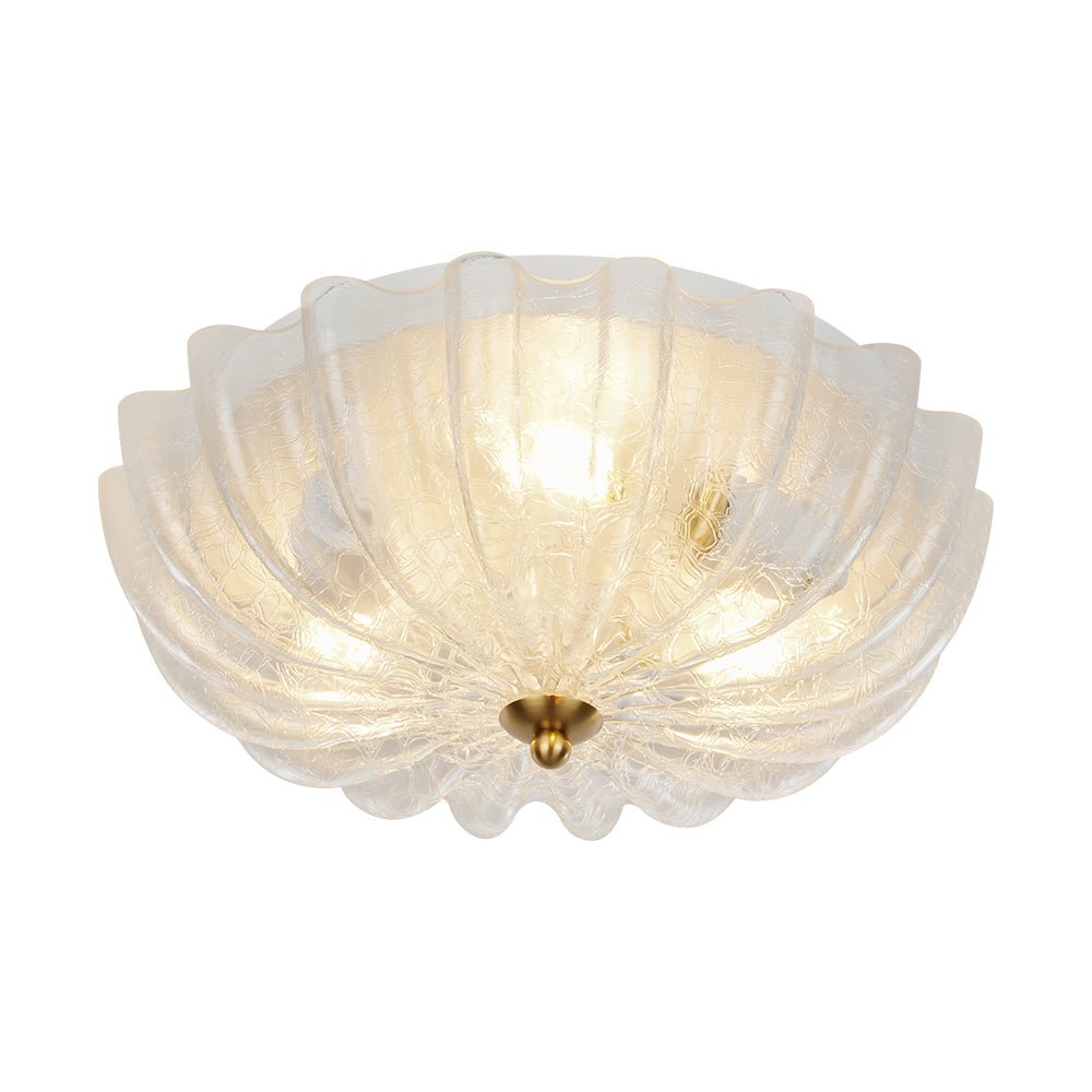 Boho Pleated Flower White Crackled Glass Semi Flush