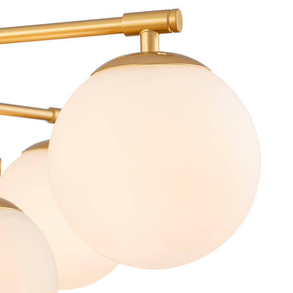 12-Light Brass Tiered Opal Glass Bubble Semi Flush Chandelier