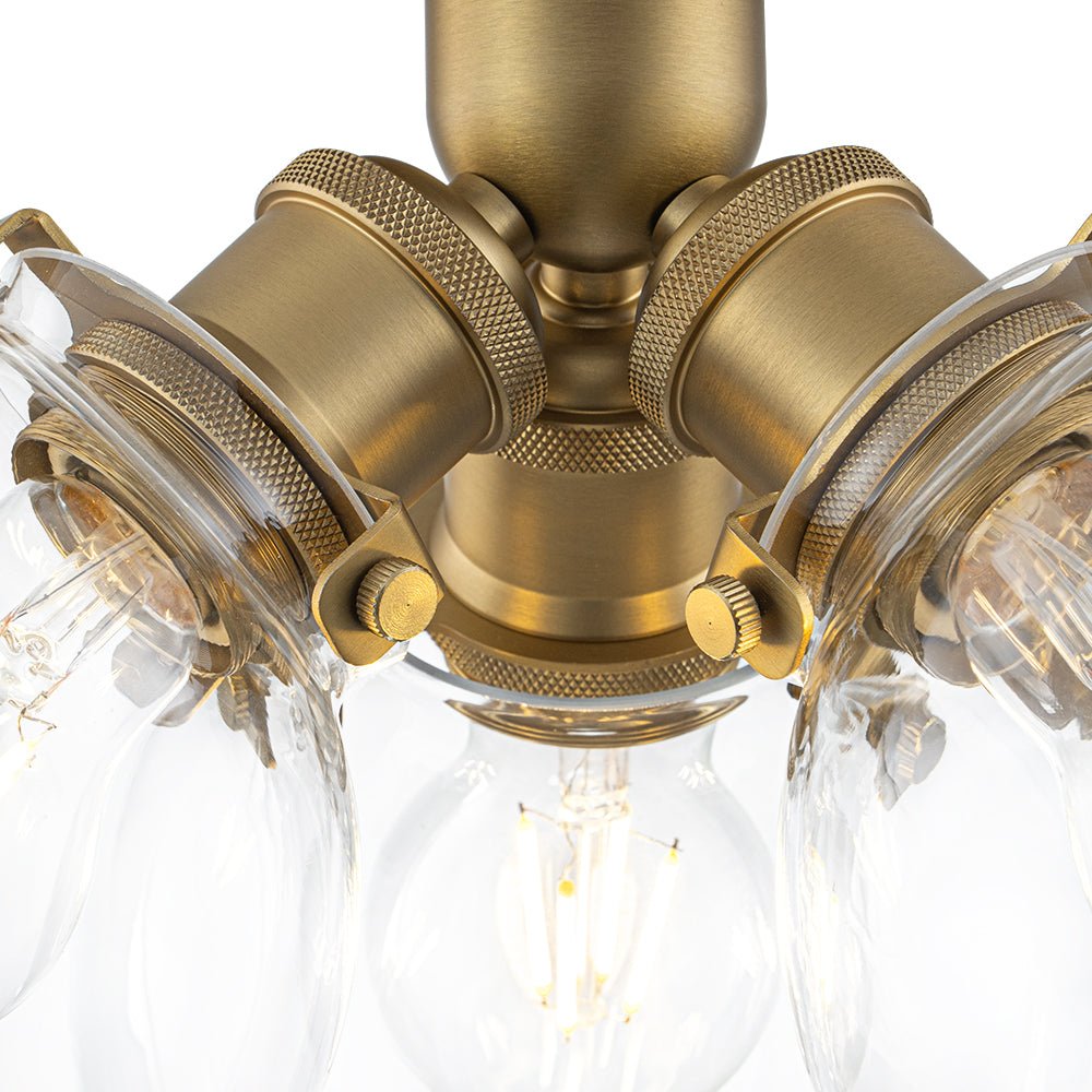 Brass 3-Light Clear Glass Glass Globe Ceiling Light