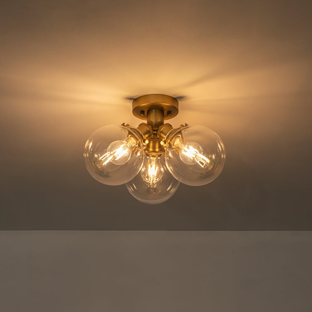 Brass 3-Light Clear Glass Glass Globe Ceiling Light