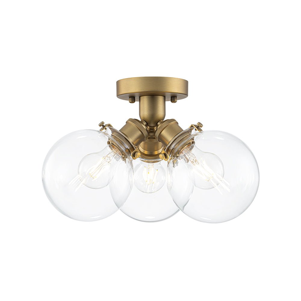 Brass 3-Light Clear Glass Glass Globe Ceiling Light