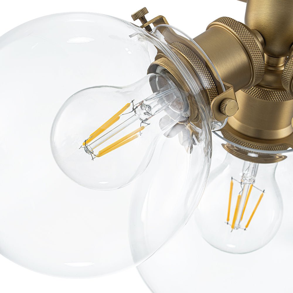 Brass 3-Light Clear Glass Glass Globe Ceiling Light