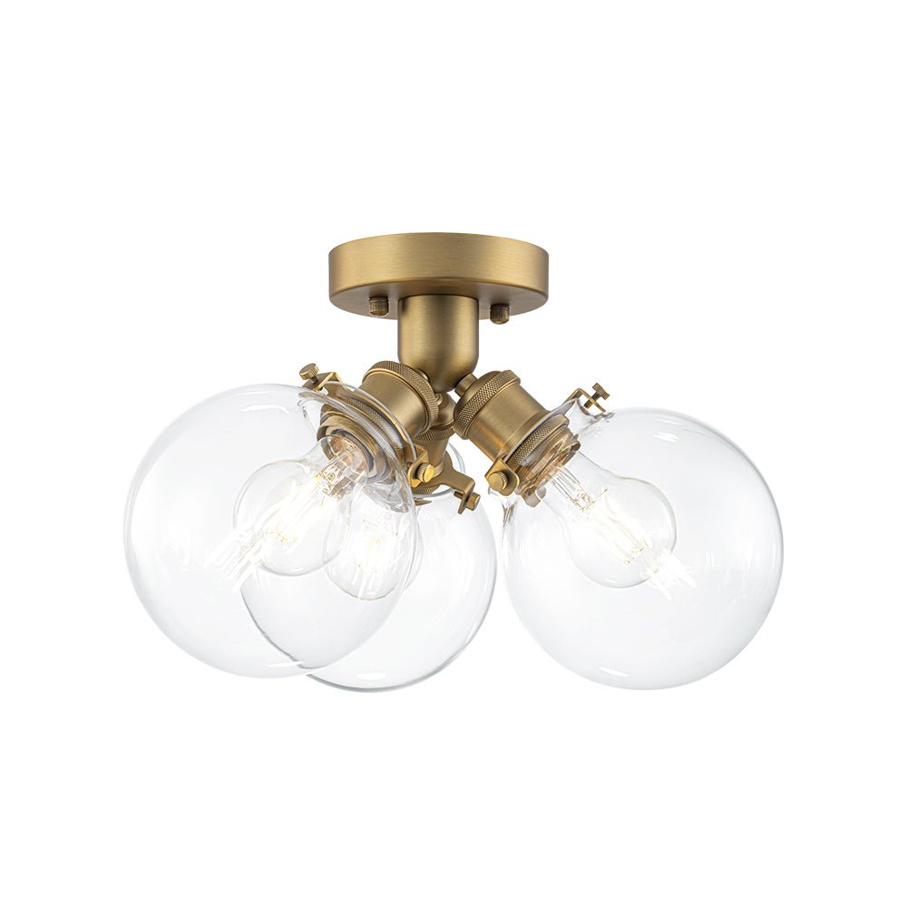 Brass 3-Light Clear Glass Glass Globe Ceiling Light