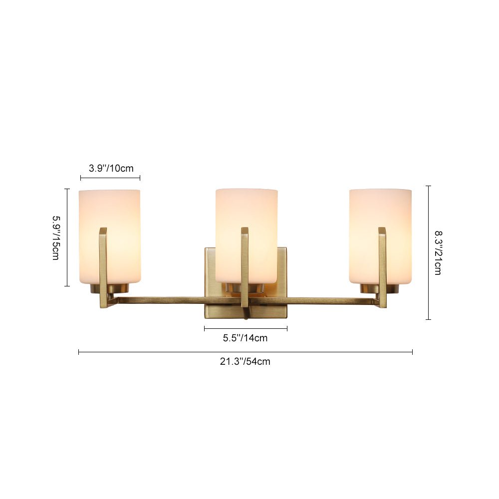 Brass 3-Light Frosted Glass Cylindrical Shade Vanity Wall Sconce