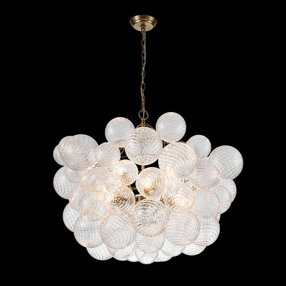 (OpenBox) Brass Cluster Ribbed Glass Globe Bubble Chandelier