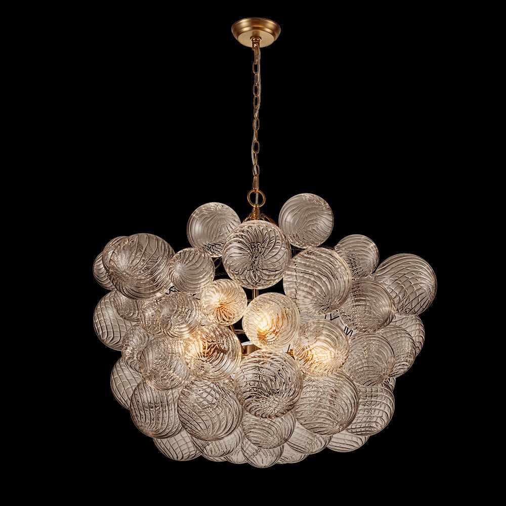 (OpenBox) Brass Cluster Ribbed Glass Globe Bubble Chandelier