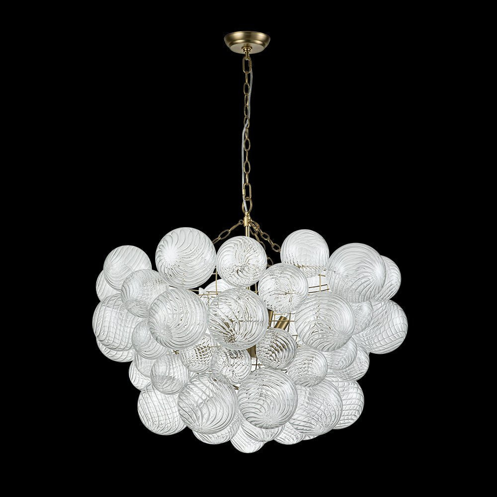 (OpenBox) Brass Cluster Ribbed Glass Globe Bubble Chandelier