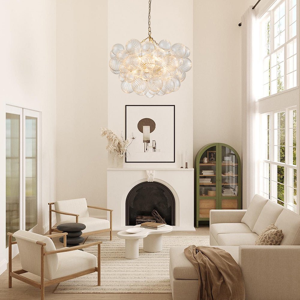 (OpenBox) Brass Cluster Ribbed Glass Globe Bubble Chandelier