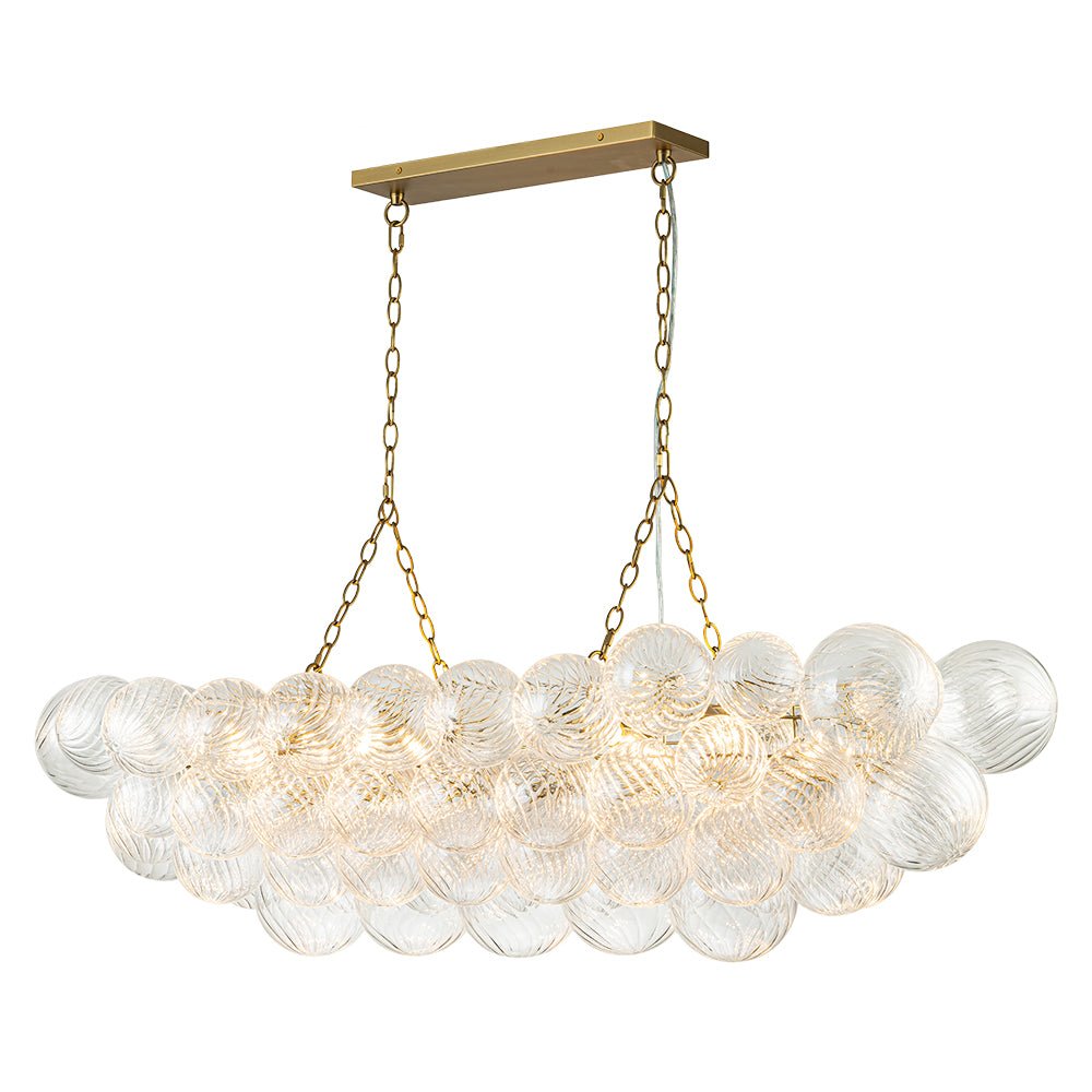 Brass Cluster Ribbed Glass Globe Bubble Linear Chandelier