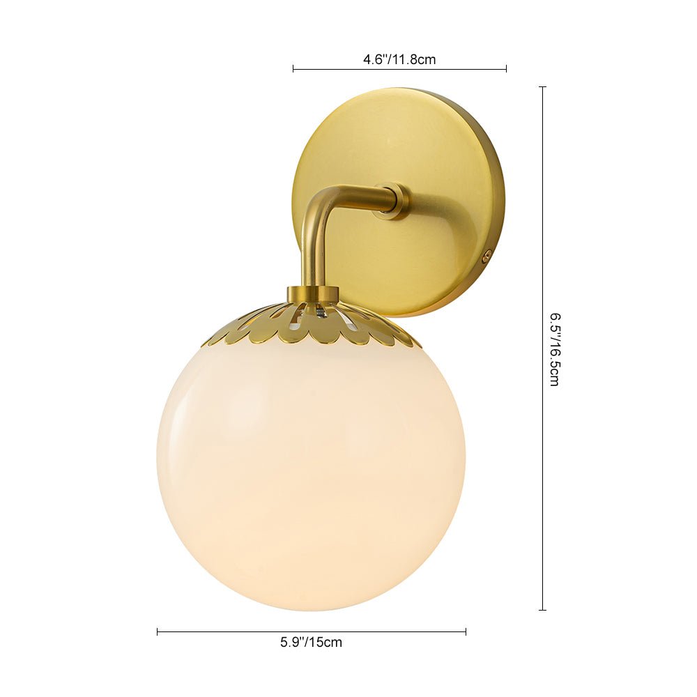 Brass Daisy 1-Light Opal Glass Globe Wall Lamp