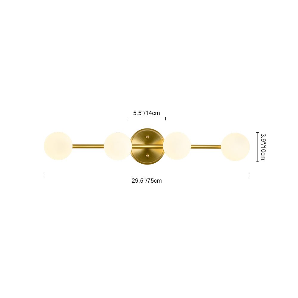 Brass Linear Opal Glass Globe Semi Flush Mount Vanity Light