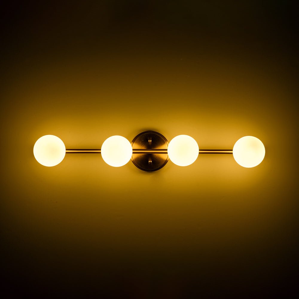 Brass Linear Opal Glass Globe Semi Flush Mount Vanity Light