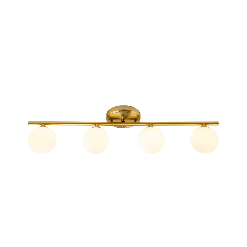 Brass Linear Opal Glass Globe Semi Flush Mount Vanity Light