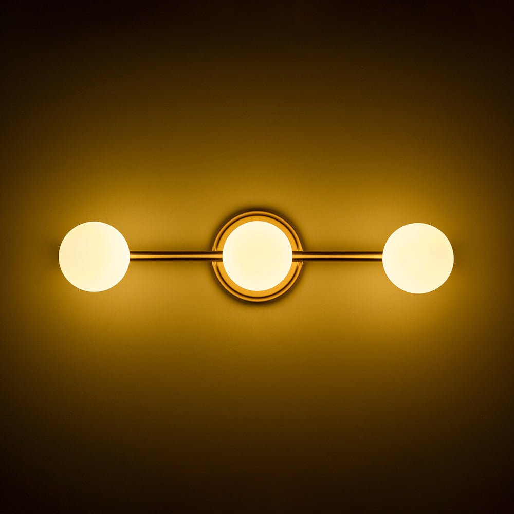 Brass Linear Opal Glass Globe Semi Flush Mount Vanity Light