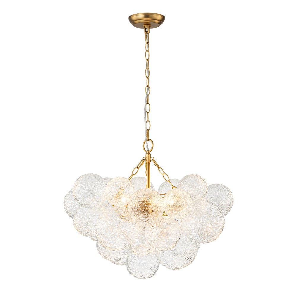 Brass Luxe Cluster Rippled Glass Globe Bubble Chandelier
