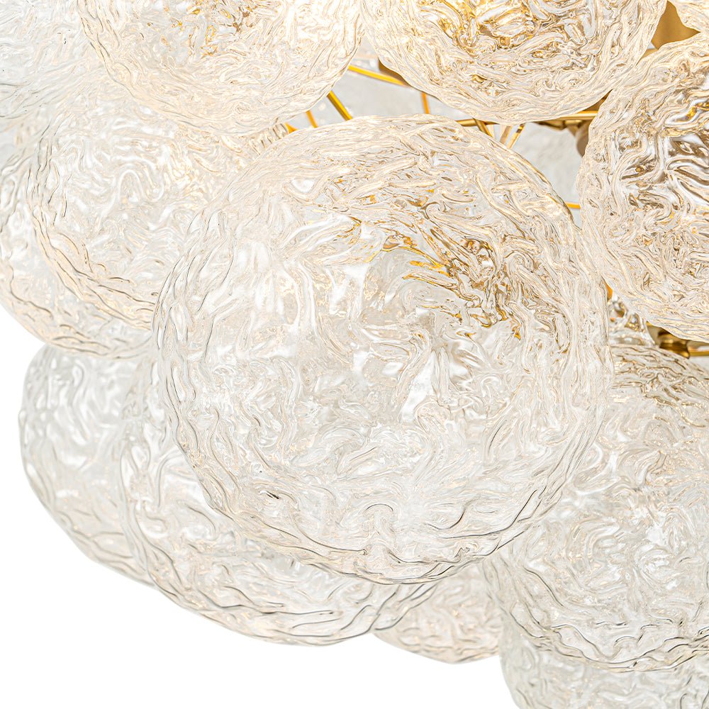 Brass Luxe Cluster Rippled Glass Globe Bubble Chandelier