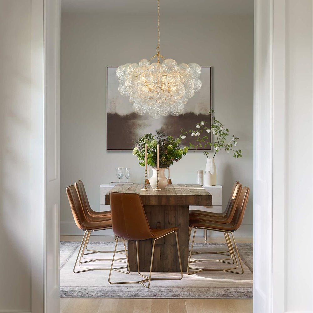 Brass Luxe Cluster Rippled Glass Globe Bubble Chandelier