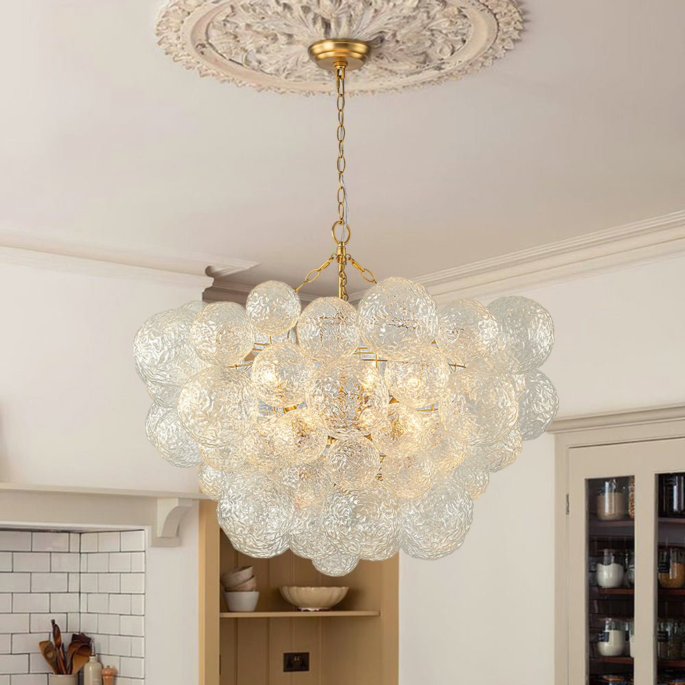 Brass Luxe Cluster Rippled Glass Globe Bubble Chandelier