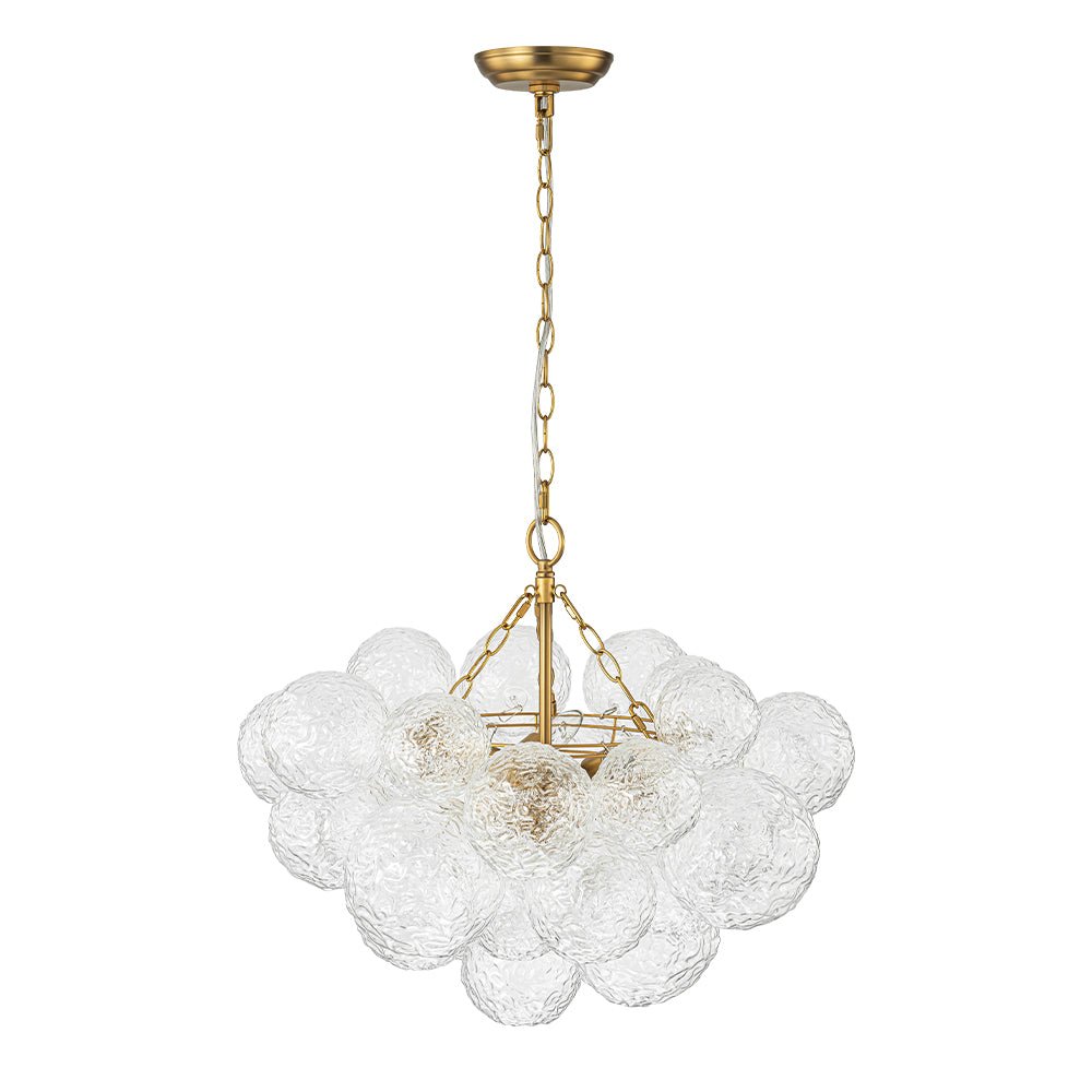Brass Luxe Cluster Rippled Glass Globe Bubble Chandelier