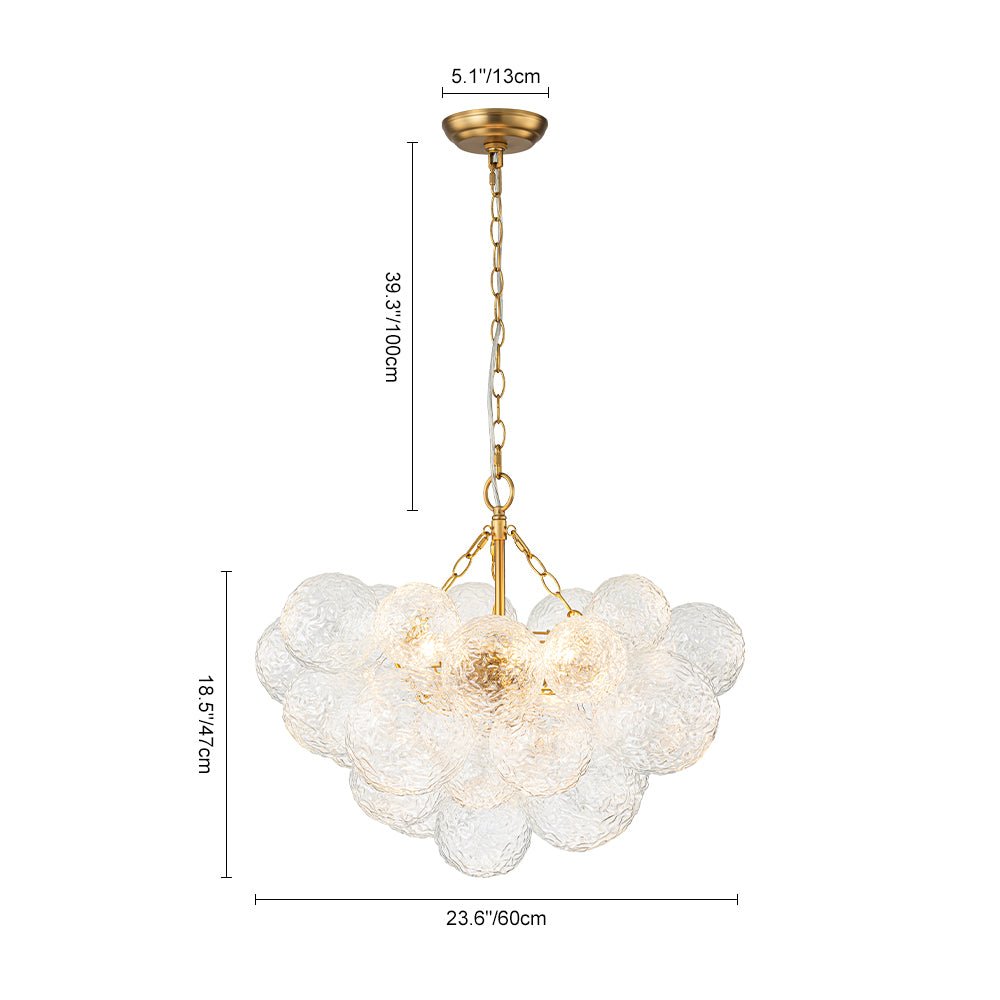 Brass Luxe Cluster Rippled Glass Globe Bubble Chandelier