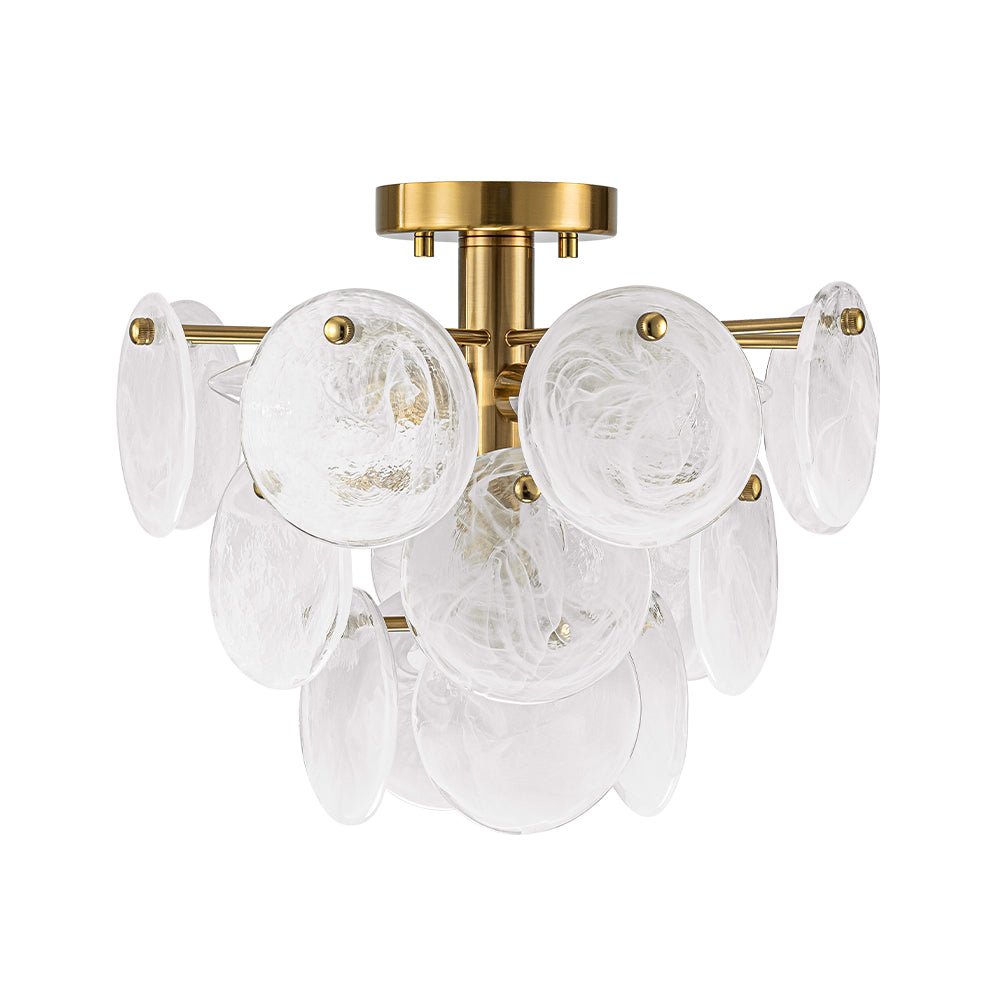 (OpenBox) Brass Tiered Opal Swirl Glass Semi Flush Chandelier