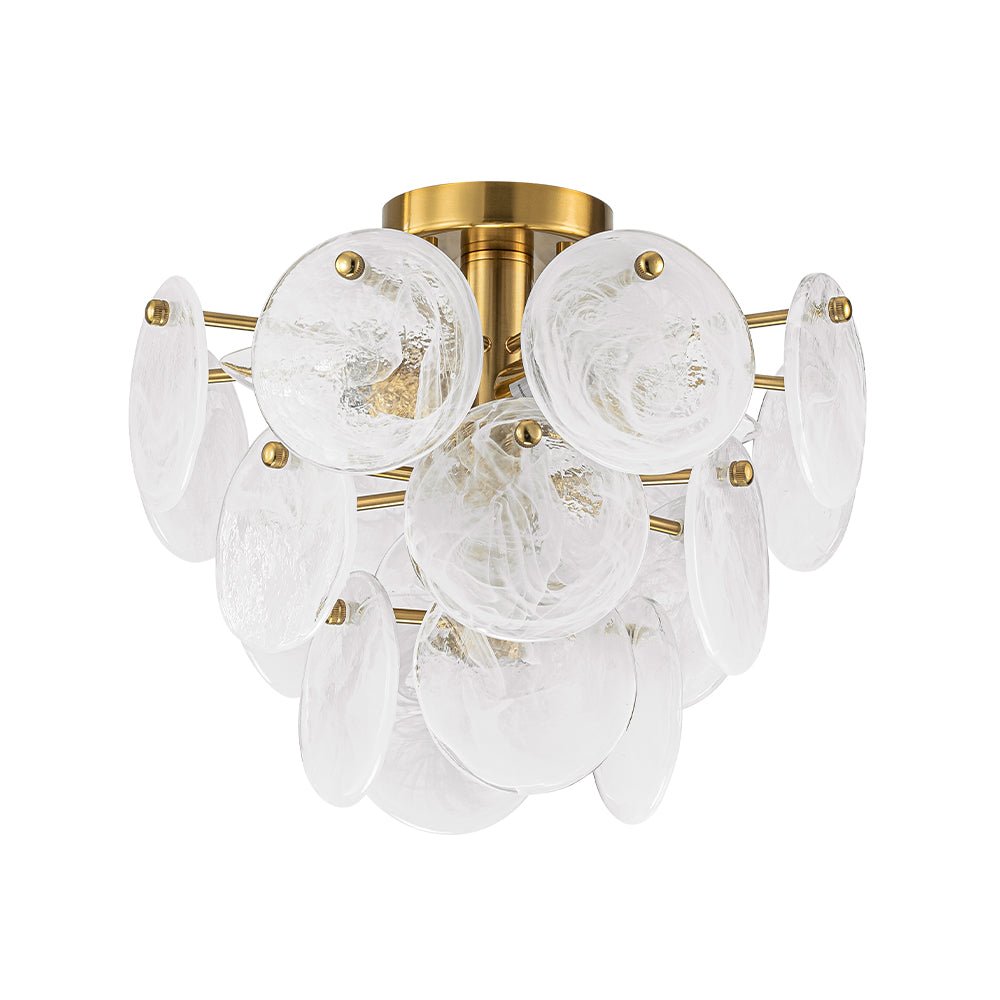 (OpenBox) Brass Tiered Opal Swirl Glass Semi Flush Chandelier