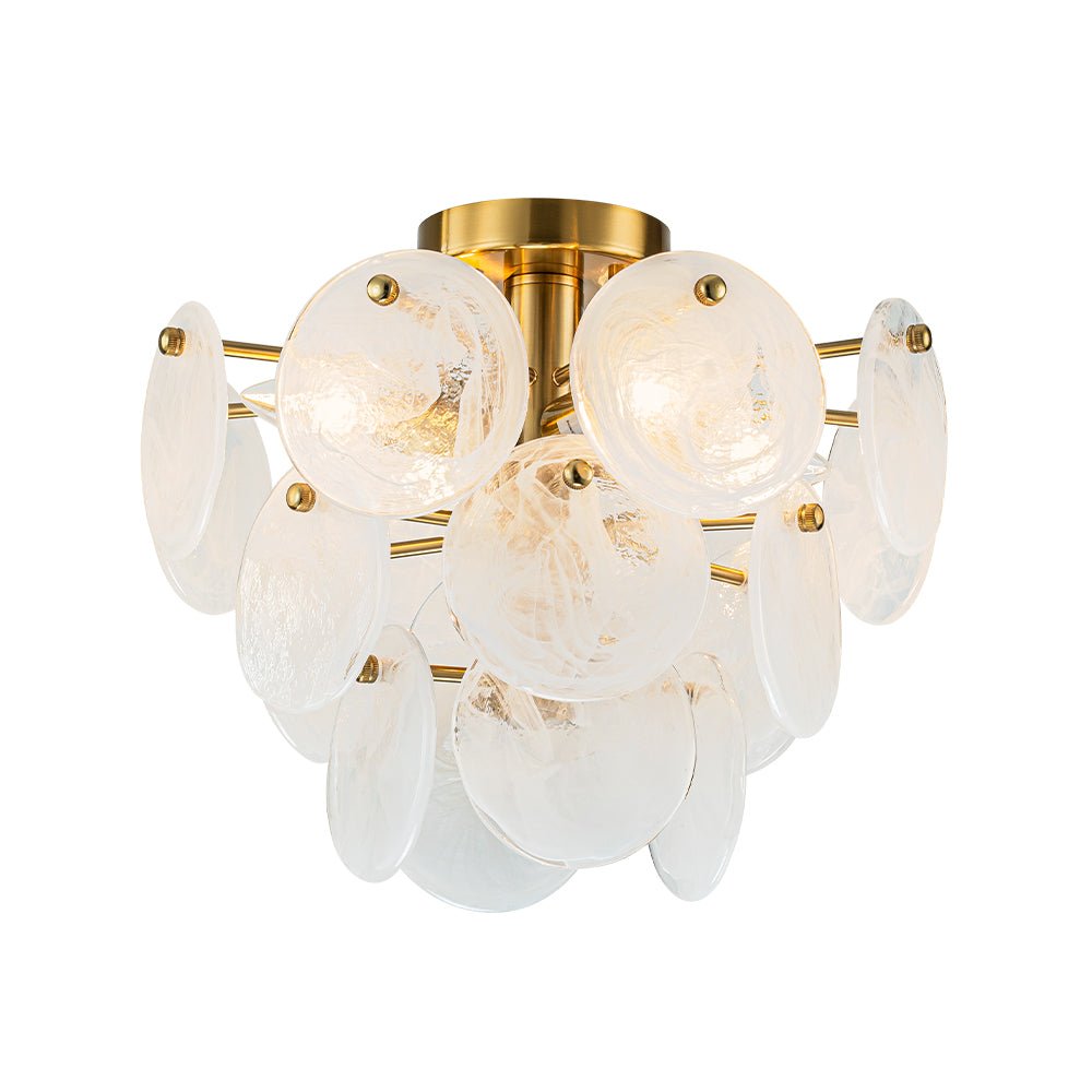 (OpenBox) Brass Tiered Opal Swirl Glass Semi Flush Chandelier