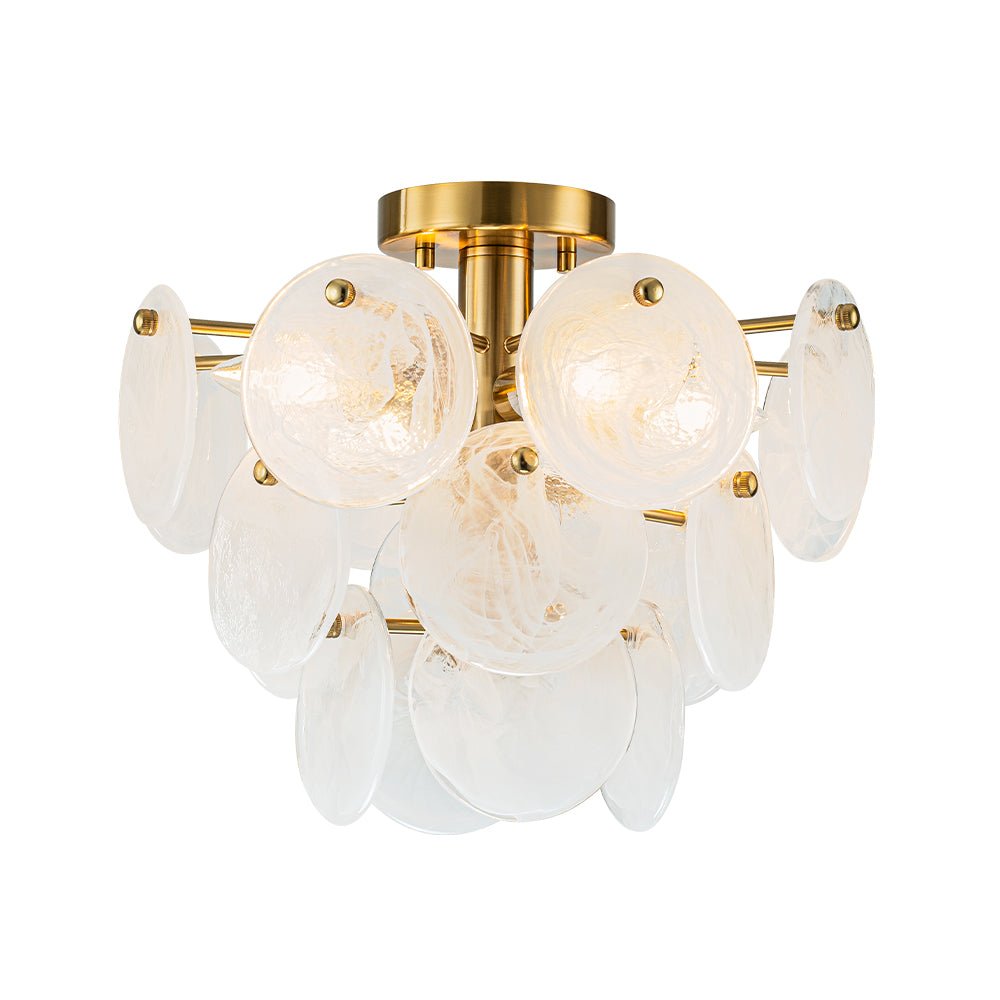 (OpenBox) Brass Tiered Opal Swirl Glass Semi Flush Chandelier