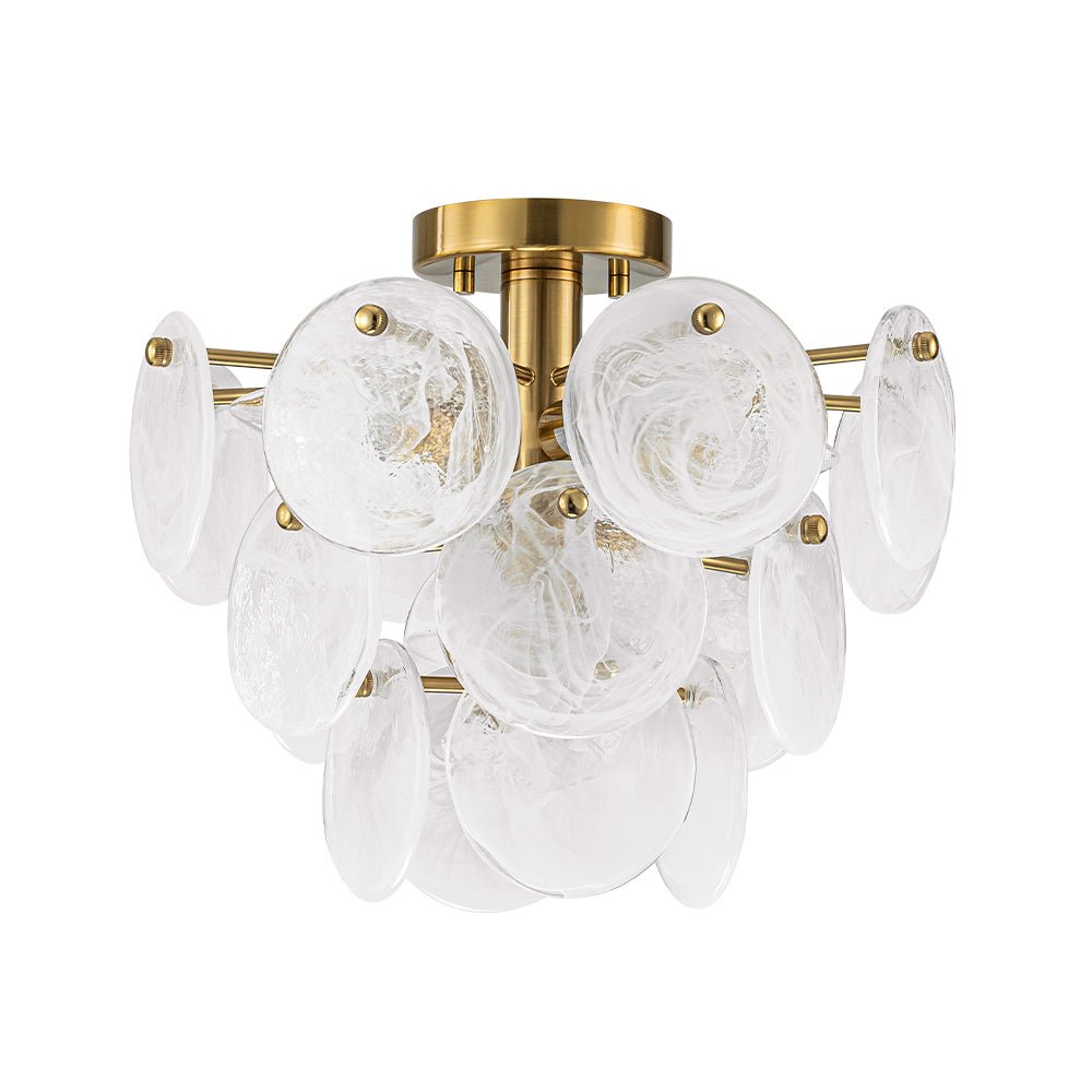 (OpenBox) Brass Tiered Opal Swirl Glass Semi Flush Chandelier