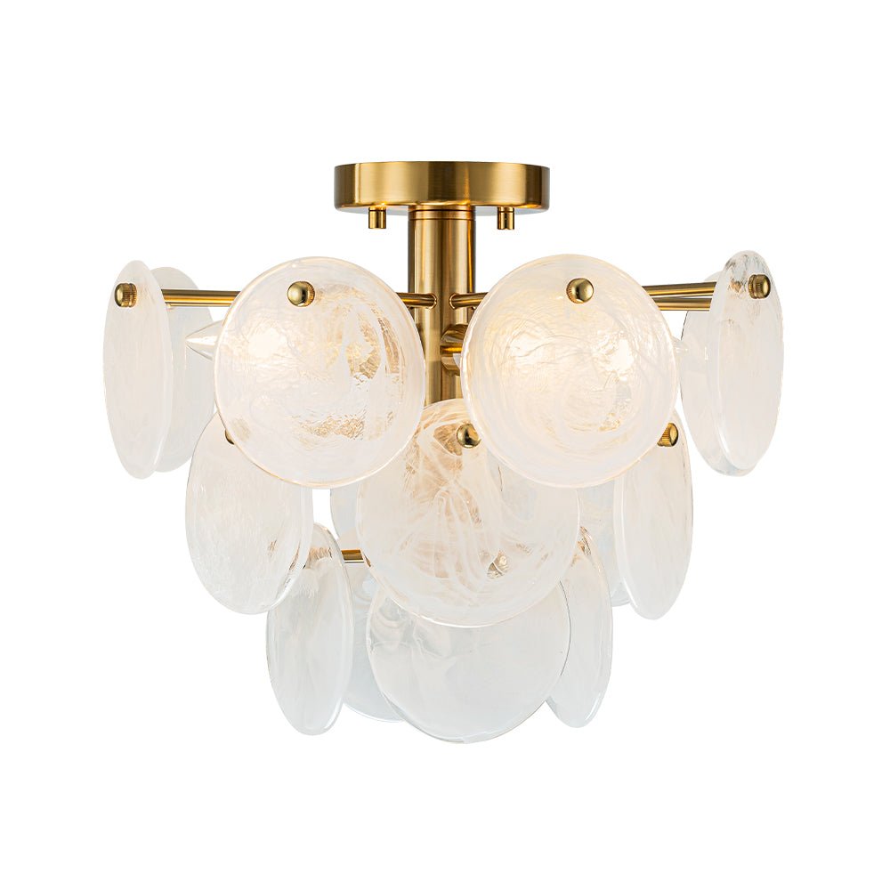 (OpenBox) Brass Tiered Opal Swirl Glass Semi Flush Chandelier
