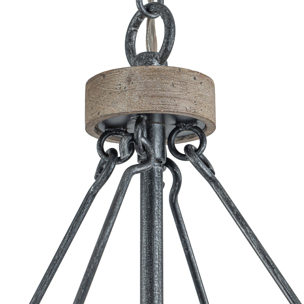 Candle Style Weathered Wooden Square Cage Pendant Light