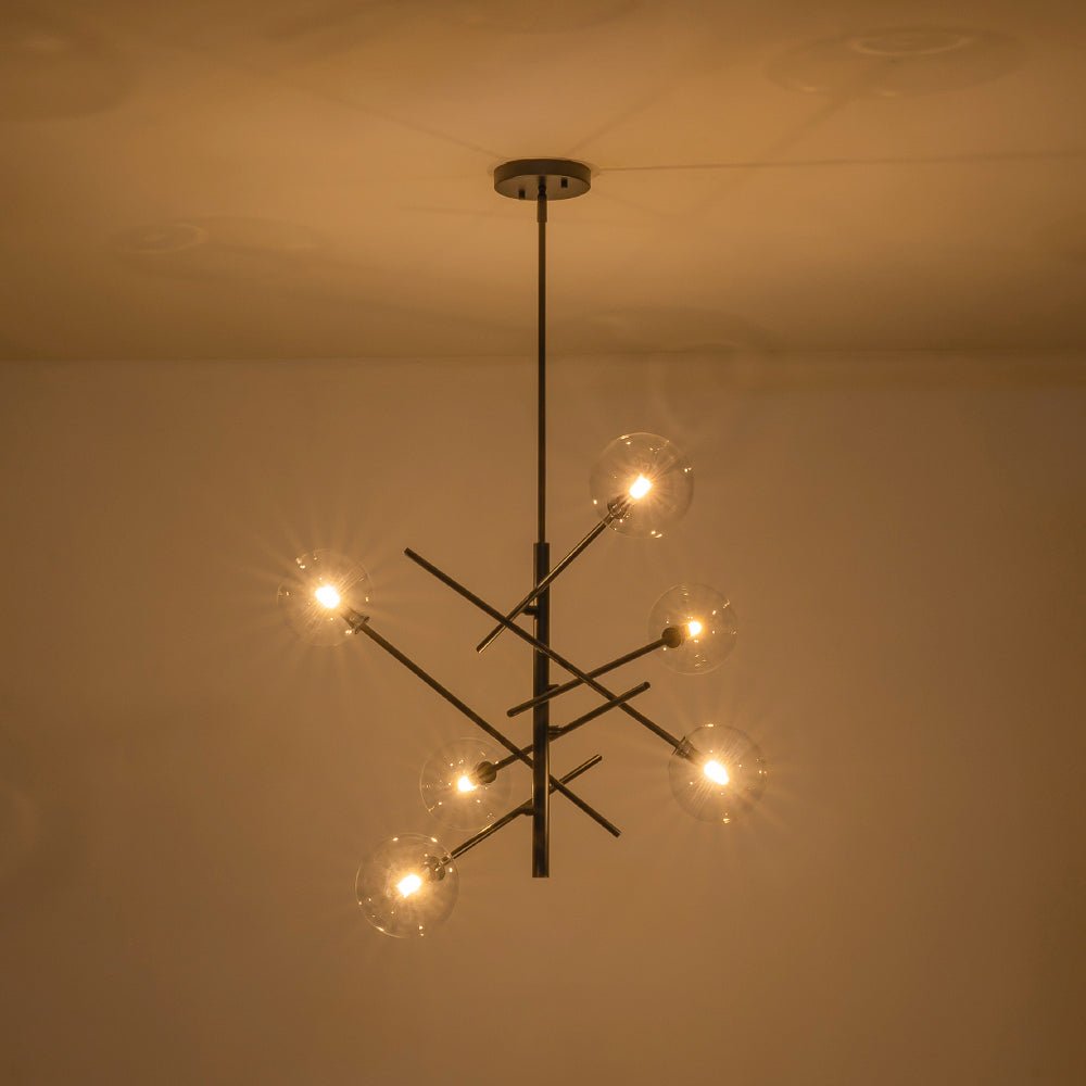 Celestial Glass Globe Sputnik Chandelier - Adjustable Linear Arm