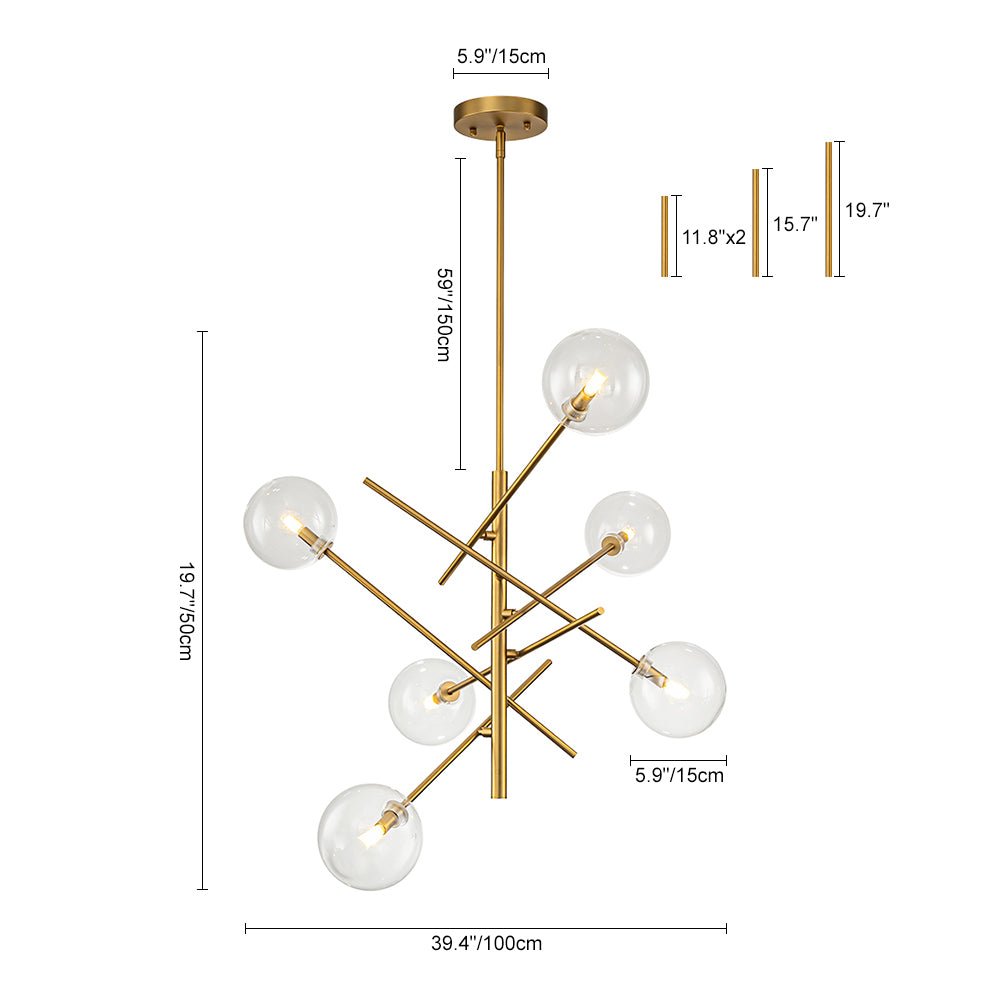 Celestial Glass Globe Sputnik Chandelier - Adjustable Linear Arm
